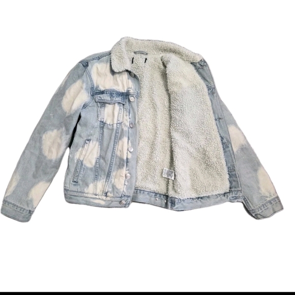 Pacsun Sherpa Lined Collar Jean Denim Heavyweight Button Jacket Women Size S - Picture 6 of 12